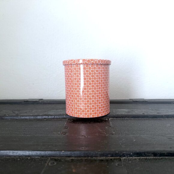 Vintage Tea Tin | Orange & White Floral Metal Lidded Storage Container Cylinder - Picture 2 of 7